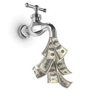 Water faucet with dollar bills comin out
